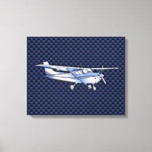 Aircraft Classic Chrome Cessna Blue Carbon Fiber Canvas Print