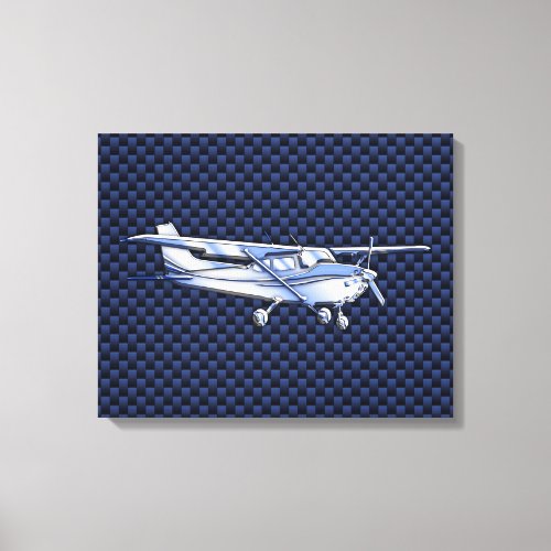 Aircraft Classic Chrome Cessna Blue Carbon Fiber Canvas Print