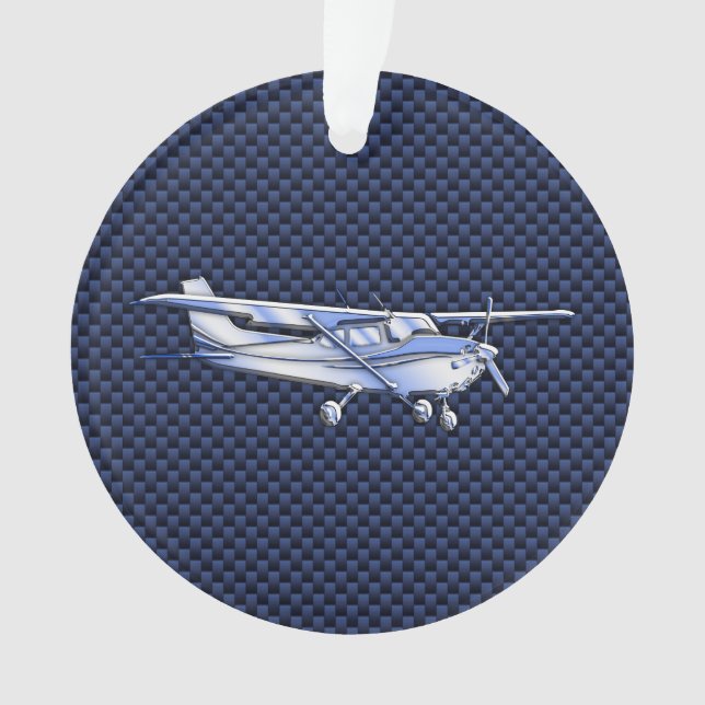 Aircraft Classic Chrome Cessna Blue Carbon Fiber Ornament (Front)