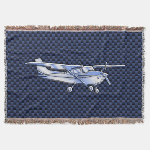 Aircraft Classic Chrome Cessna Blue Carbon Fiber Throw Blanket
