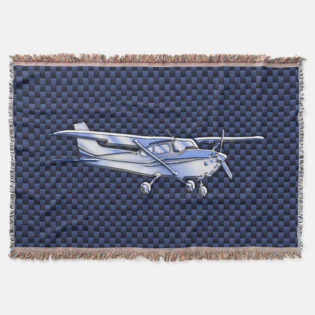 Aircraft Classic Chrome Cessna Blue Carbon Fiber Throw Blanket (Front)