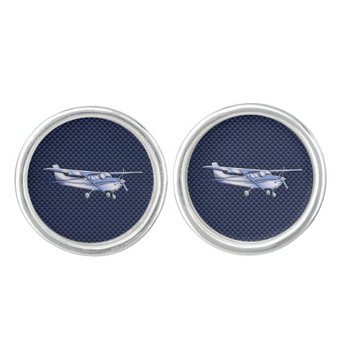 Aircraft Classic Chrome Cessna Flying Carbon Fiber Cufflinks