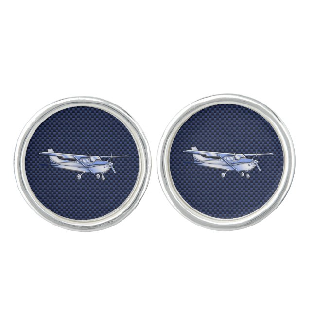 Aircraft Classic Chrome Cessna Flying Carbon Fiber Cufflinks (Front)
