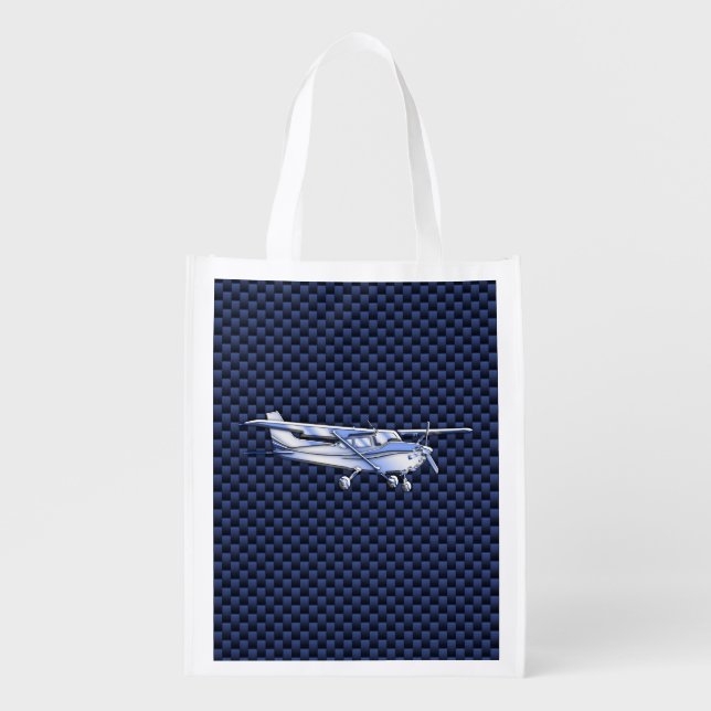 Aircraft Classic Chrome Cessna Flying Carbon Fiber Grocery Bag (Front)