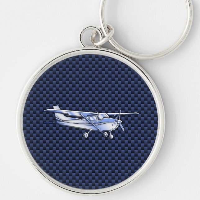 Aircraft Classic Chrome Cessna Flying Carbon Fiber Keychain (Front)