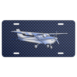 Aircraft Classic Chrome Cessna Flying Carbon Fiber License Plate