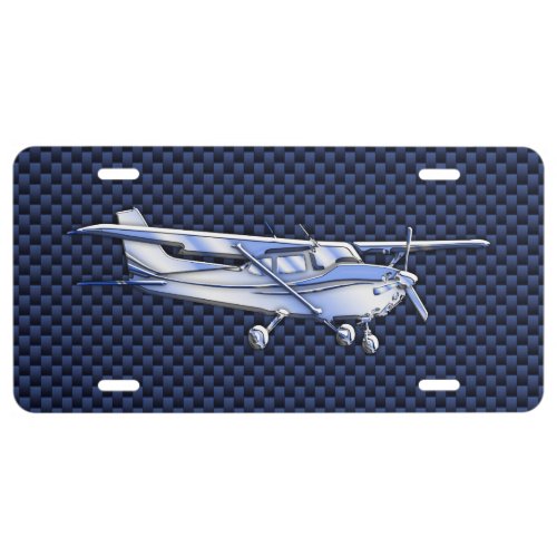 Aircraft Classic Chrome Cessna Flying Carbon Fiber License Plate