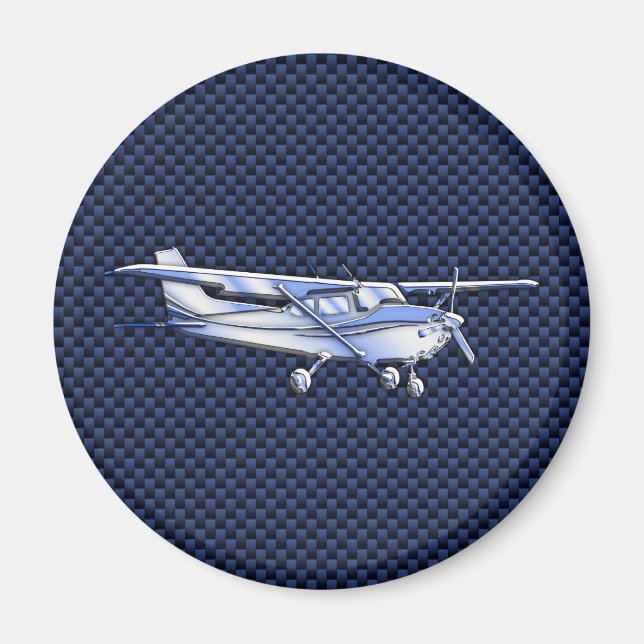 Aircraft Classic Chrome Cessna Flying Carbon Fiber Magnet (Front)
