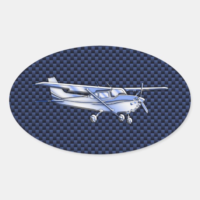 Aircraft Classic Chrome Cessna Flying Carbon Fiber Oval Sticker (Front)