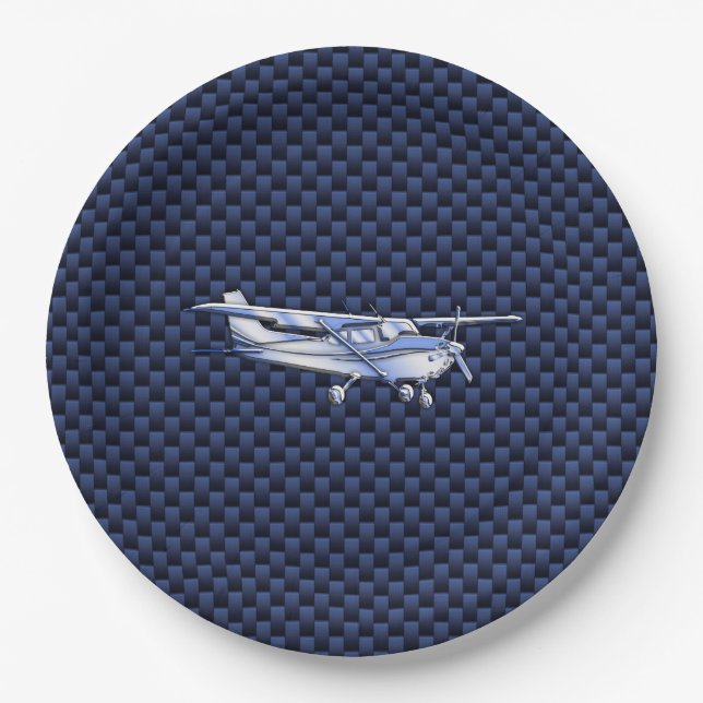 Aircraft Classic Chrome Cessna Flying Carbon Fiber Paper Plates (Front)