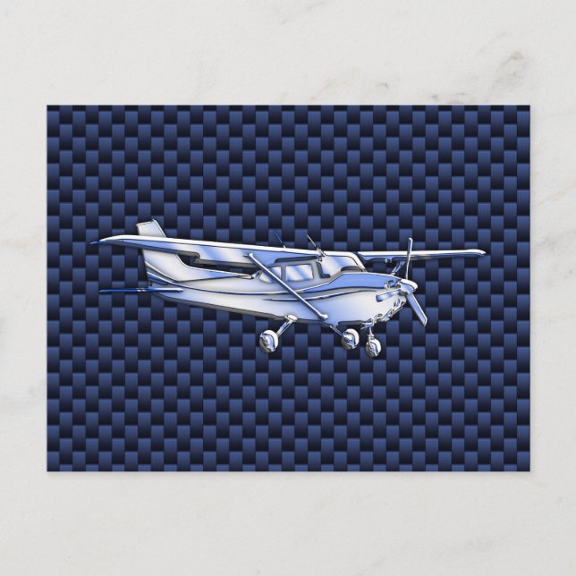 Aircraft Classic Chrome Cessna Flying Carbon Fiber Postcard (Front)