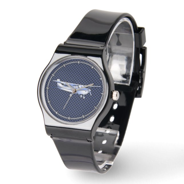 Aircraft Classic Chrome Cessna Flying Carbon Fiber Watch (Angle)