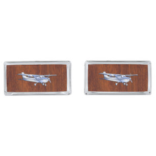 Aircraft Classic Chrome Cessna Flying Mahogany Cufflinks