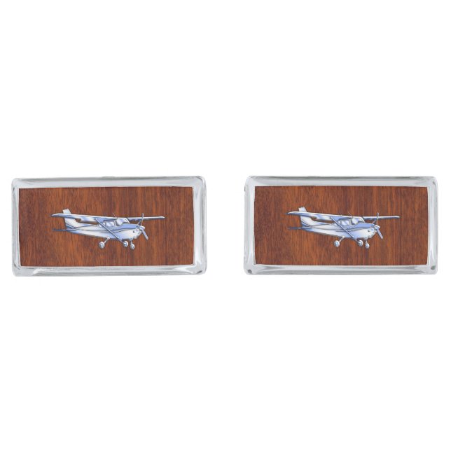 Aircraft Classic Chrome Cessna Flying Mahogany Cufflinks (Front)