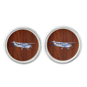 Aircraft Classic Chrome Cessna Flying Mahogany Cufflinks