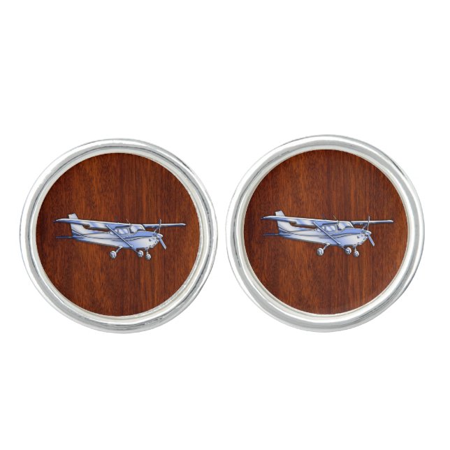 Aircraft Classic Chrome Cessna Flying Mahogany Cufflinks (Front)