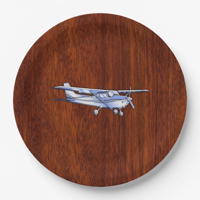 Aircraft Classic Chrome Cessna Flying Mahogany Paper Plates (Front)
