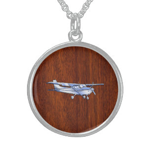Aircraft Classic Chrome Cessna Flying Mahogany Sterling Silver Necklace