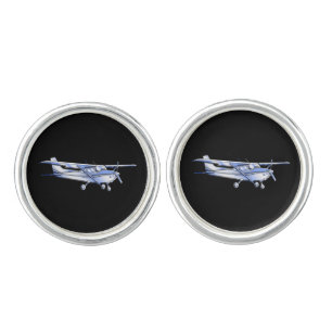 Aircraft Classic Silver Cessna Silhouette Flying Cufflinks