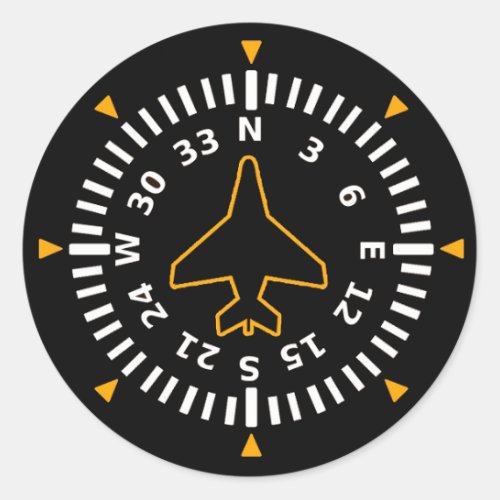 Aircraft Compass Flight Instrument Classic Round Sticker