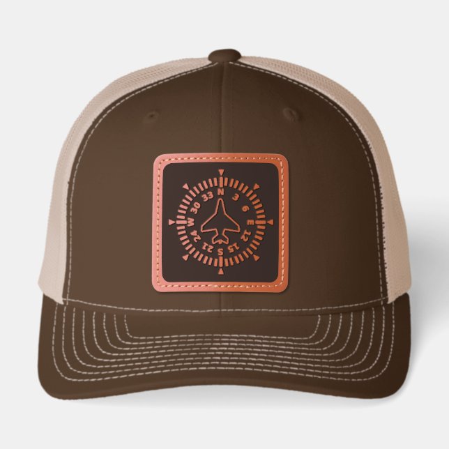 Aircraft Compass Flight Instrument Leather Patch Hat (Front)