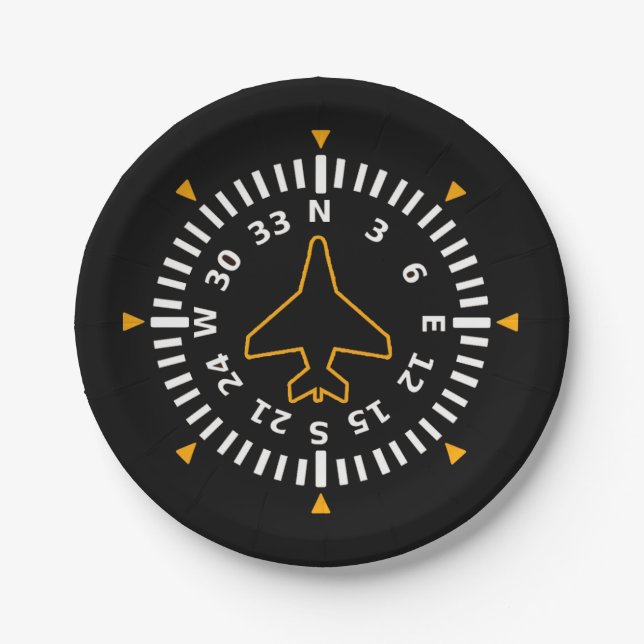 Aircraft Compass Flight Instrument Paper Plates (Front)
