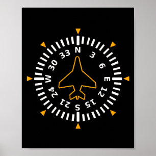 Aircraft Compass Flight Instrument Poster