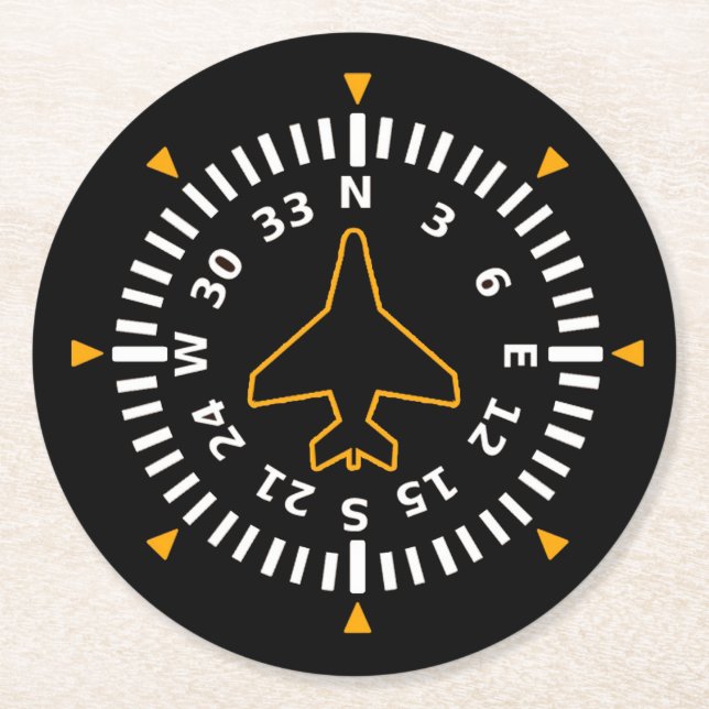 Aircraft Compass Flight Instrument Round Paper Coaster (Front)