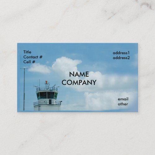 aircraft control tower on blue sky business card template