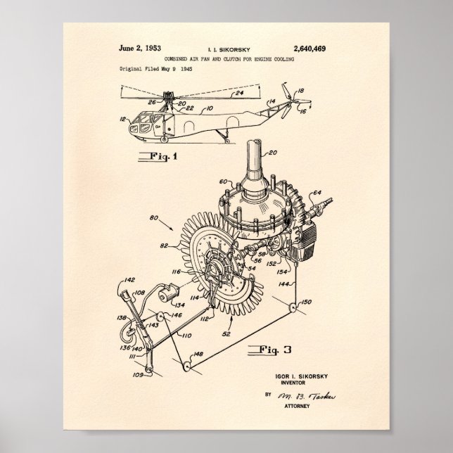 Aircraft Engine 1953 Patent Art Old Peper Poster (Front)