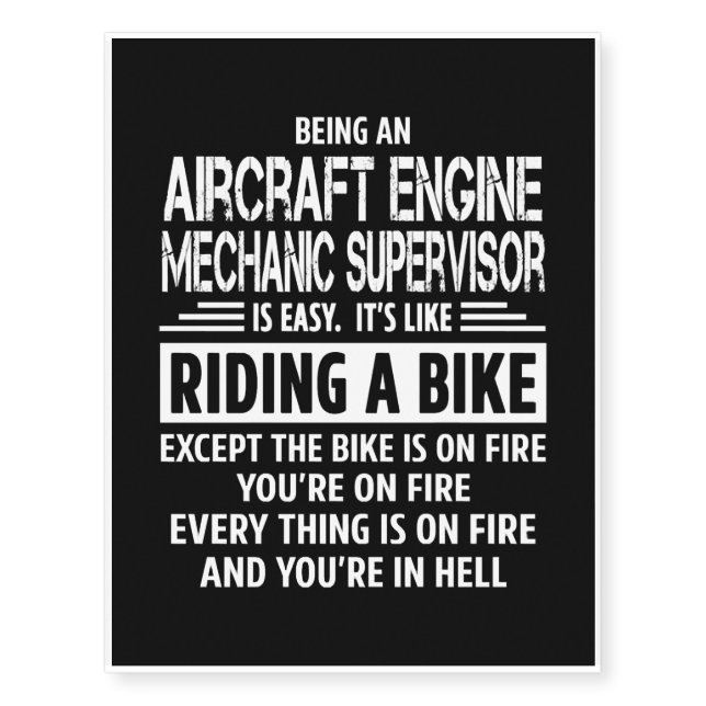 Aircraft Engine Mechanic Supervisor Temporary Tattoos (Front)