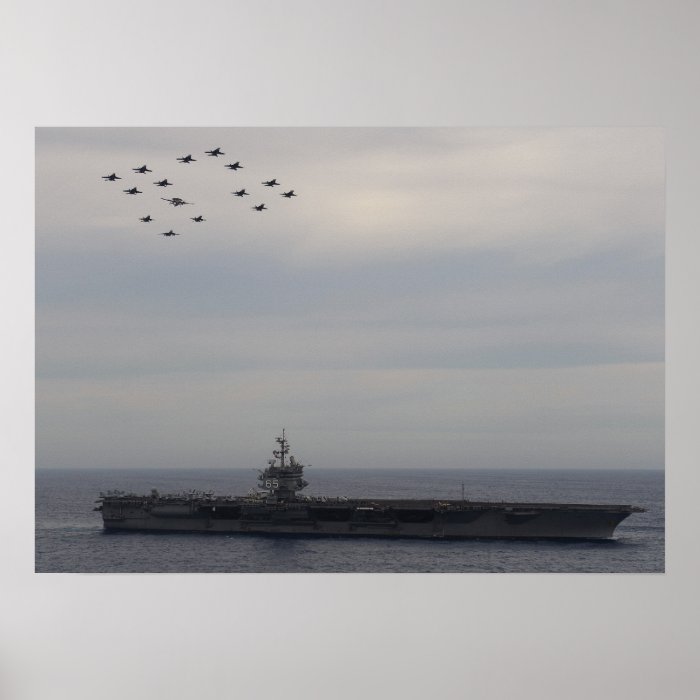 Aircraft fly in formation over the USS Enterprise Poster