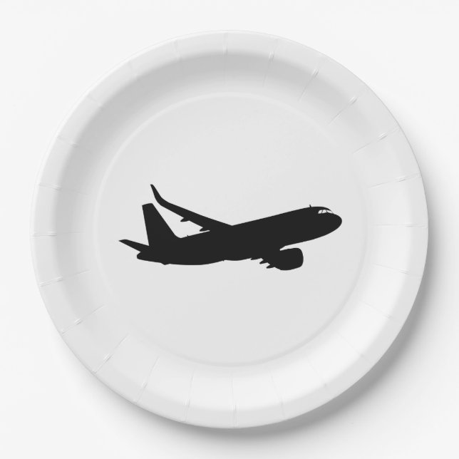 Aircraft Jet Liner Black Silhouette to customize Paper Plates (Front)