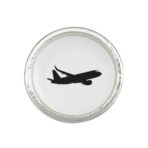 Aircraft Jet Liner Black Silhouette to customize Ring