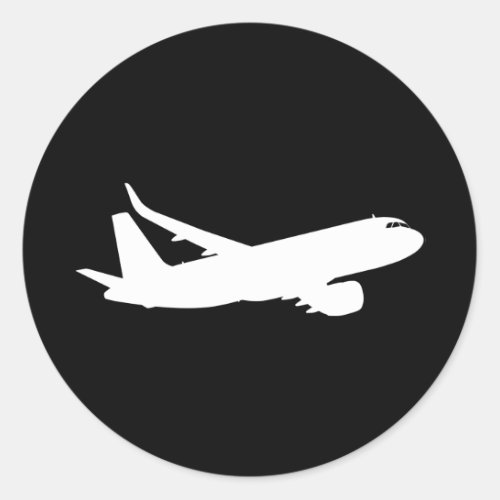 Aircraft Jet Liner Silhouette Flying Black Decor Classic Round Sticker