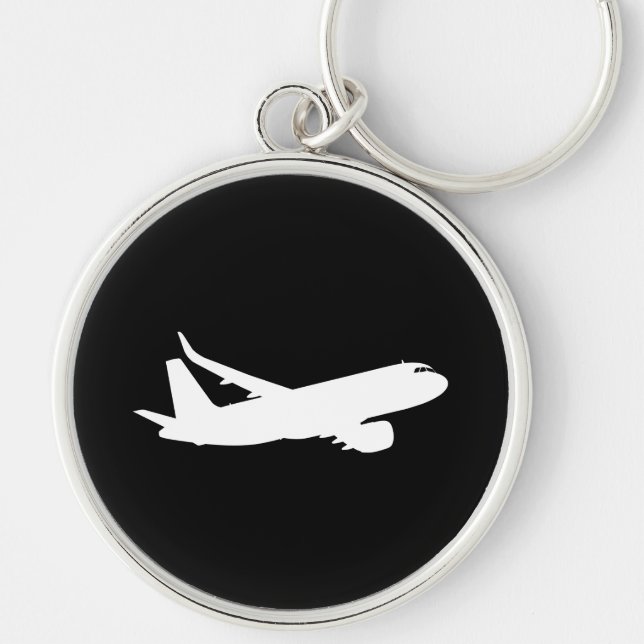 Aircraft Jet Liner Silhouette Flying Black Decor Keychain (Front)