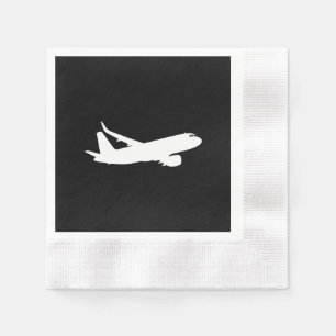 Aircraft Jet Liner Silhouette Flying Black Decor Napkins