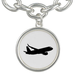 Aircraft Jet Liner Silhouette Flying Decor Charm Bracelet