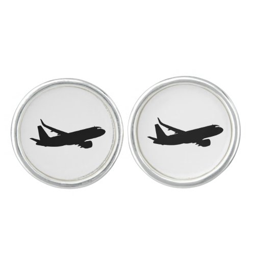 Aircraft Jet Liner Silhouette Flying Decor Cufflinks