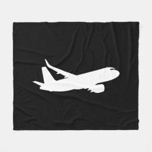 Aircraft Jet Liner White Silhouette Flying Decor Fleece Blanket