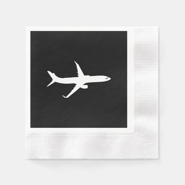 Aircraft JetLiner White Silhouette Flying Paper Napkins (Front)