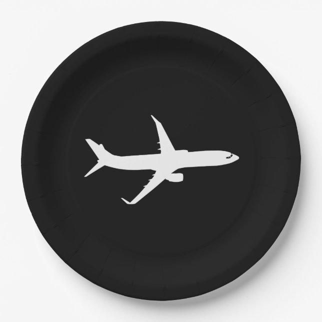 Aircraft JetLiner White Silhouette Flying Paper Plates (Front)