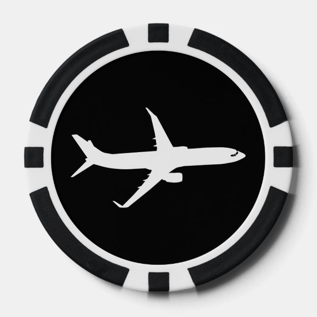 Aircraft JetLiner White Silhouette Flying Poker Chips (Front)