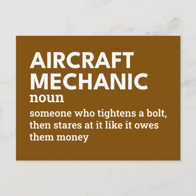 Aircraft Mechanic – Aviation Humor Definition Holiday Postcard (Front)