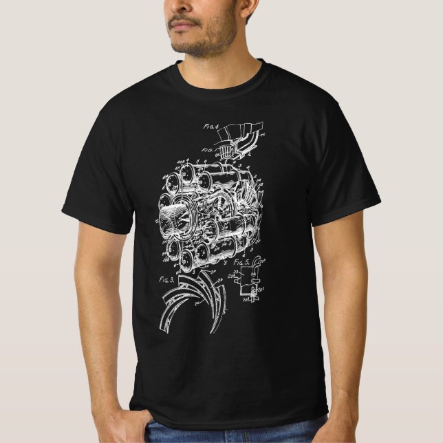 Aircraft Mechanic  Engineer Jet Engine Drawing T-Shirt (Front)