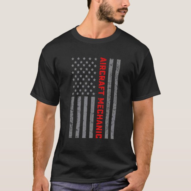 Aircraft Mechanic Vintage US Flag For Men Dad T-Shirt (Front)