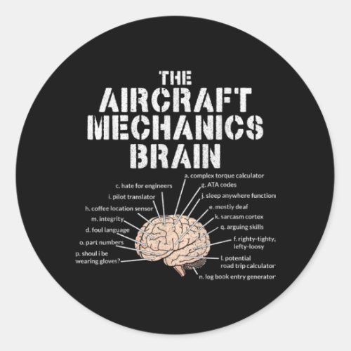 Aircraft Mechanics Brain  Aviation Gift Classic Round Sticker