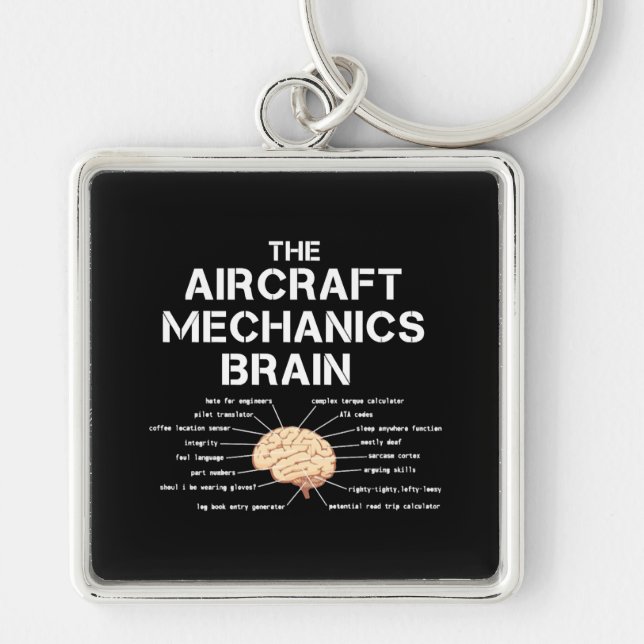 Aircraft Mechanics Brain Funny Airplane Helicopter Keychain (Front)