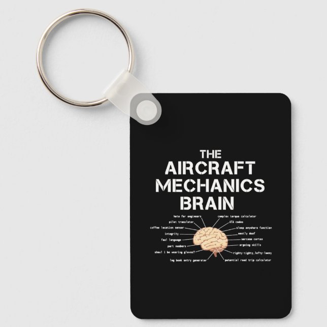 Aircraft Mechanics Brain Funny Airplane Helicopter Keychain (Front)