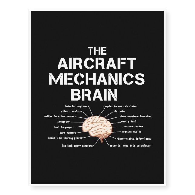Aircraft Mechanics Brain Funny Airplane Helicopter Temporary Tattoos (Front)